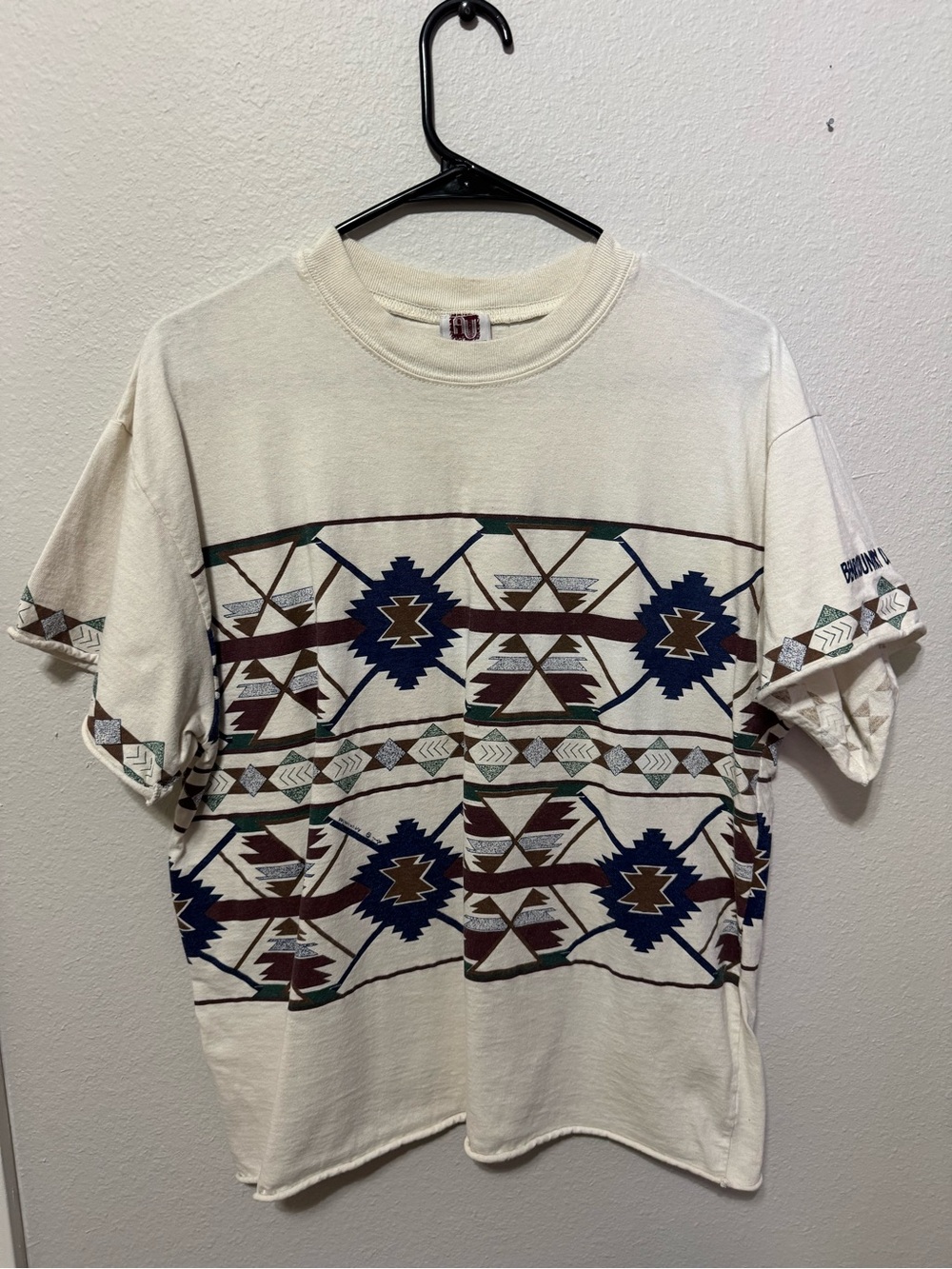 Cream Short Sleeve Tee with Geometric Aztec Print